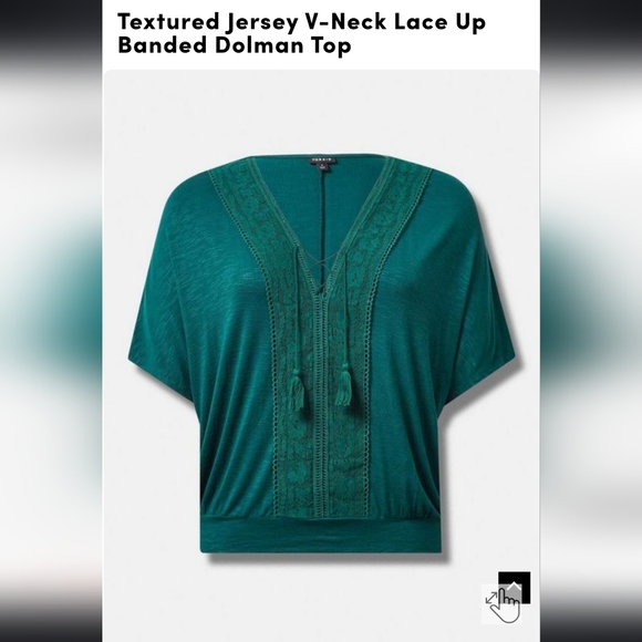 Textured Jersey V-Neck Lace Up Banded Dolman Top - Picture 4 of 7